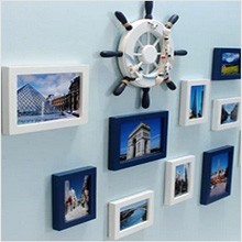 地中海客厅实木照片墙 开云集团家居饰件